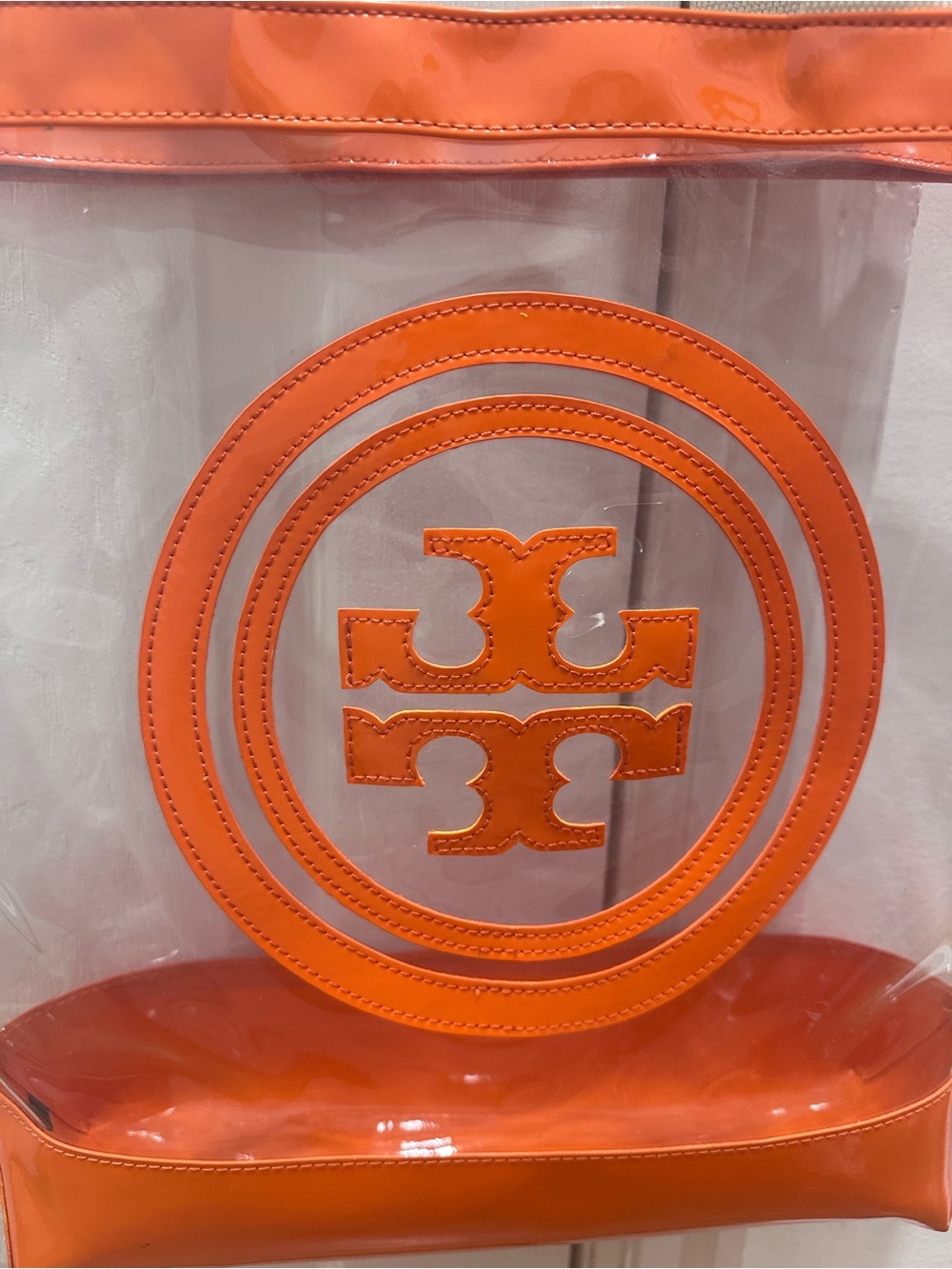 Tory Burch Clear PVC Tote with Orange Trim and Logo - Picture 3 of 12